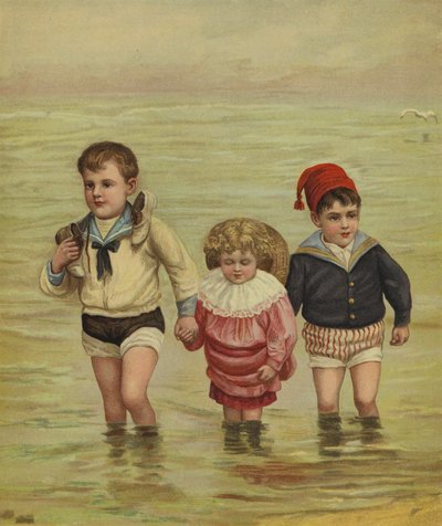 Children Paddling at the Beach by English School